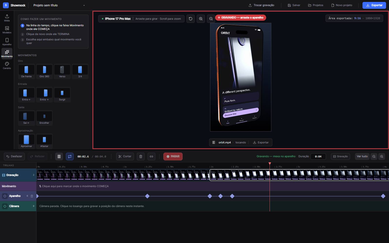 Actual screenshot of the Showmock editor: Fine-tune the timeline